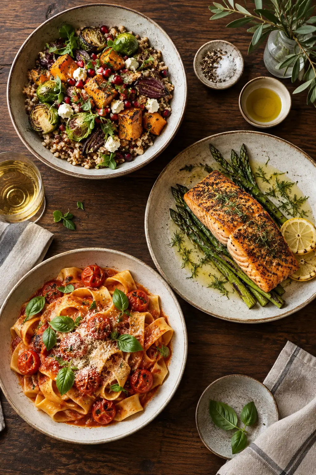 A spread of colorful seasonal restaurant dishes